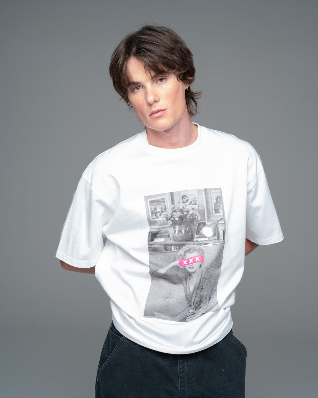 XXX Pink Box Logo Monochrome Photo Tee