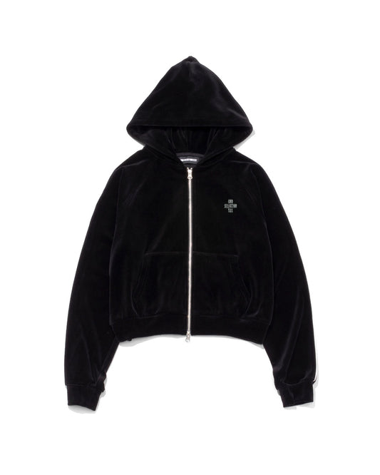 Script Logo Velour Zip-Up Hoodie