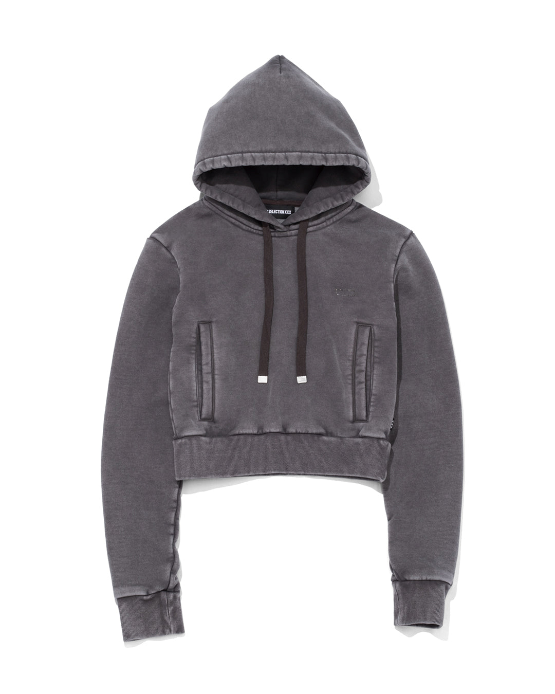 Rhinestone Logo Pigment Dyed Crop Hoodie
