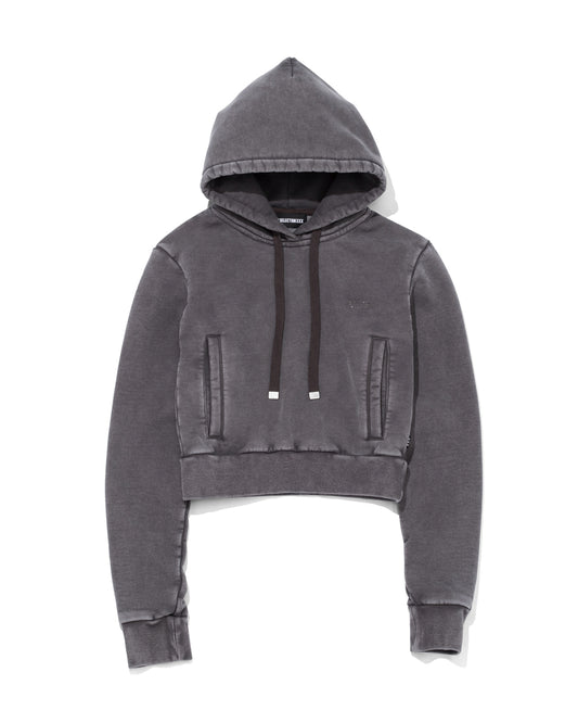 Rhinestone Logo Pigment Dyed Crop Hoodie