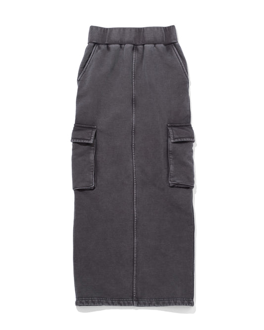 Rhinestone Logo Pigment Dyed Cargo Long Skirt