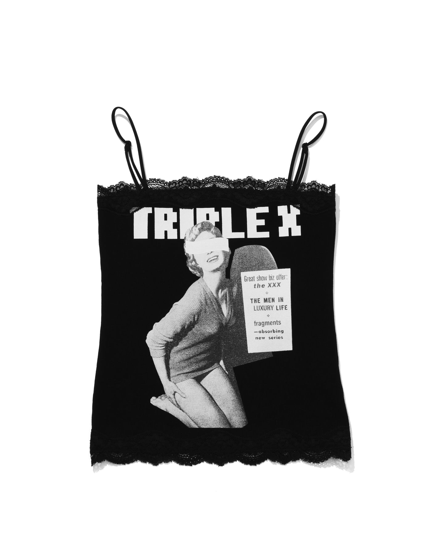 "TRIPLEX" Block Letter Logo Photo Lace Bare Top (Camisole)